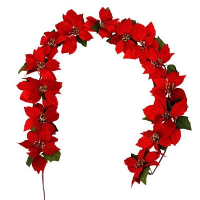 175cm VELVET TOUCH POINSETTIA GARLAND RED