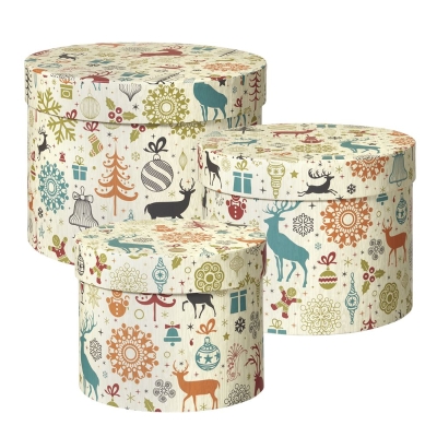 Arctic Deer Lined Hat Boxes (Set of 3)