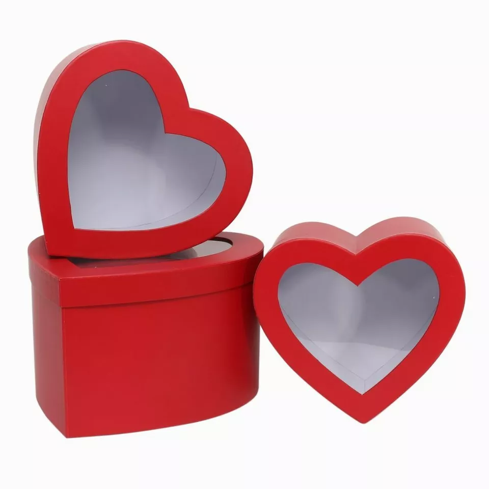 Red Heart Hat Box Set with Window Set of 3