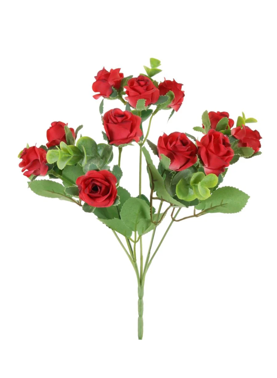 Red Mini Rose Bud & Euc Bunch