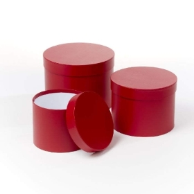 Red Round Floral Hat Box with Gold Accent - Set of 3