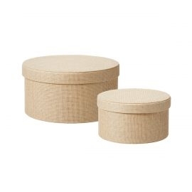 EXCLUSIVE LARGE WOVEN EFFECT ROUND SYMPHONY TEXTURED HAT BOXES SET OF 2